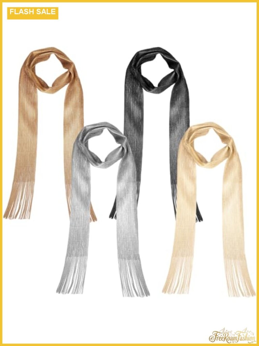 4 Pc Glitter Sequin Tie Scarf Set Long Skinny Tassel Fashion Scarves